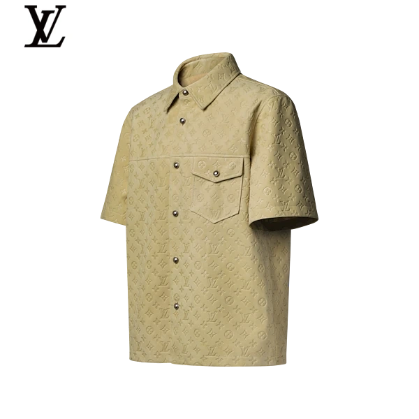 Louis Vuitton Sage Green Monogram Embossed Cotton Short Sleeve Shirt