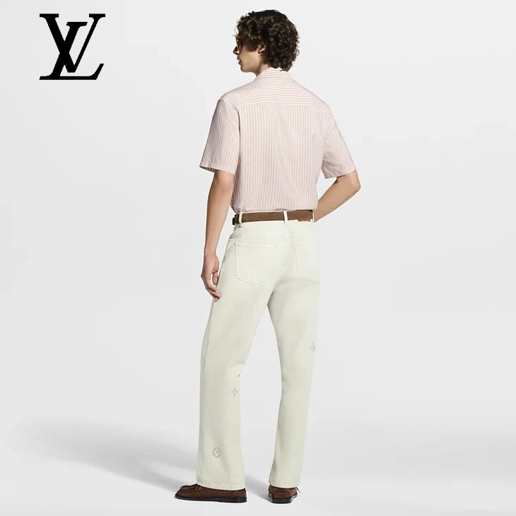 Monogram Striped Silk Short-Sleeved Shirt