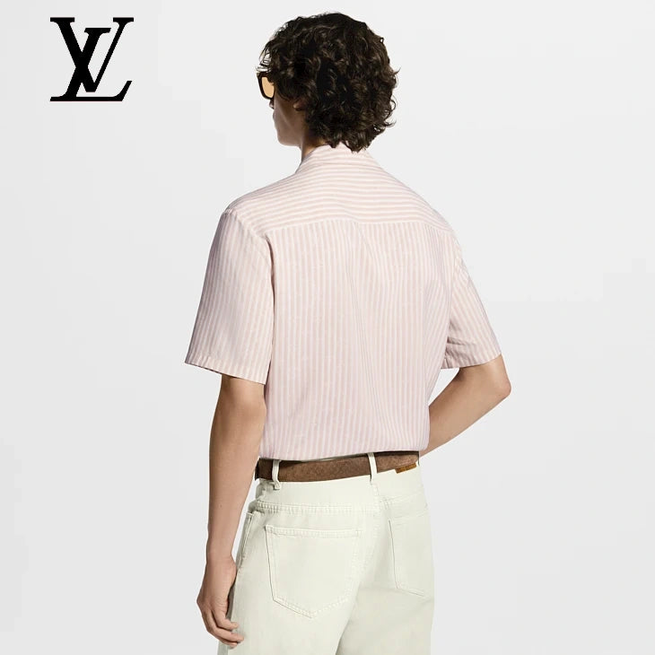 Monogram Striped Silk Short-Sleeved Shirt