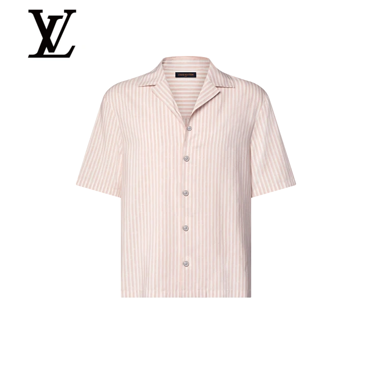 Monogram Striped Silk Short-Sleeved Shirt
