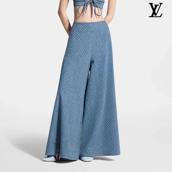 Louis Vuitton Light Blue Monogram Allover Print Wide-Leg Culottes