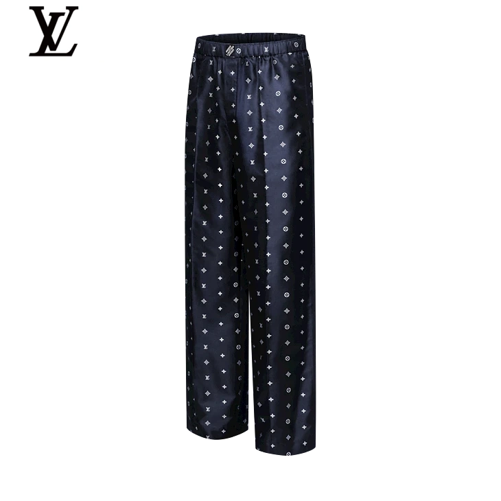 Louis Vuitton Navy Monogram Silk Relaxed-Fit Trousers