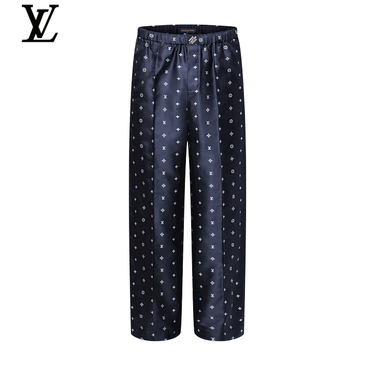 Louis Vuitton Navy Monogram Silk Relaxed-Fit Trousers