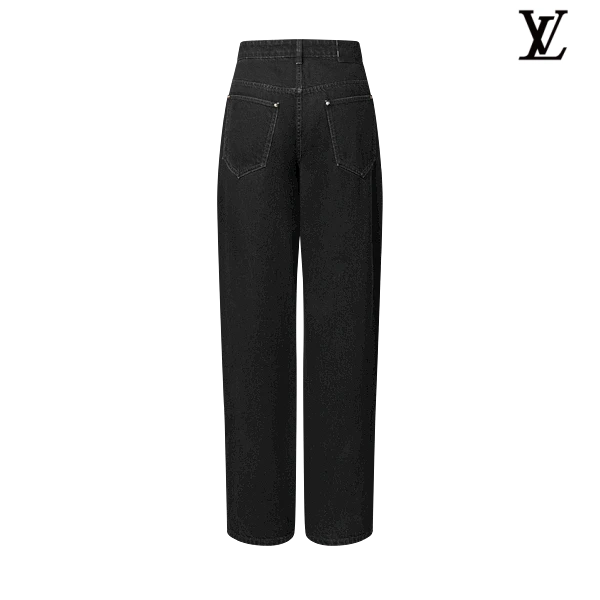 Louis Vuitton Black Solid Wide-Leg Denim Pants