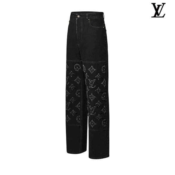 Louis Vuitton Black Solid Wide-Leg Denim Pants