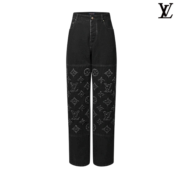 Louis Vuitton Black Solid Wide-Leg Denim Pants