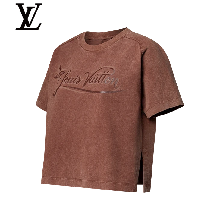 Louis Vuitton Brown Washed Script Logo Cropped T-Shirt