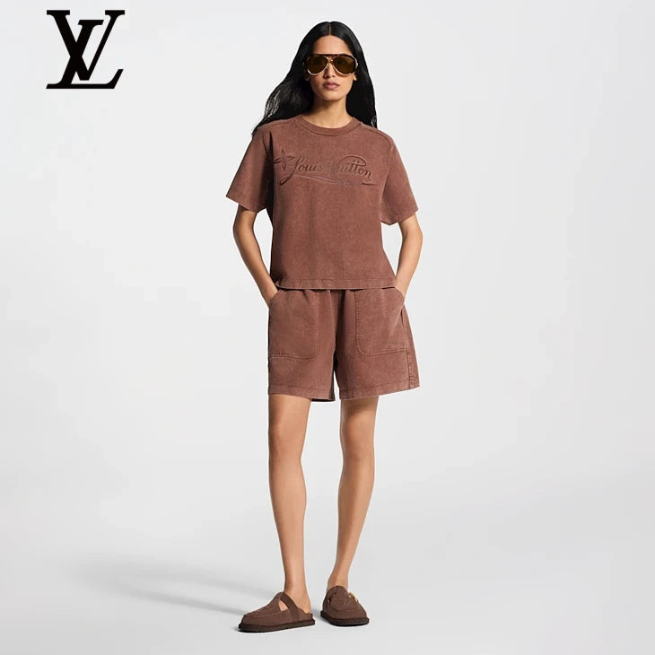 Louis Vuitton Brown Washed Script Logo Cropped T-Shirt