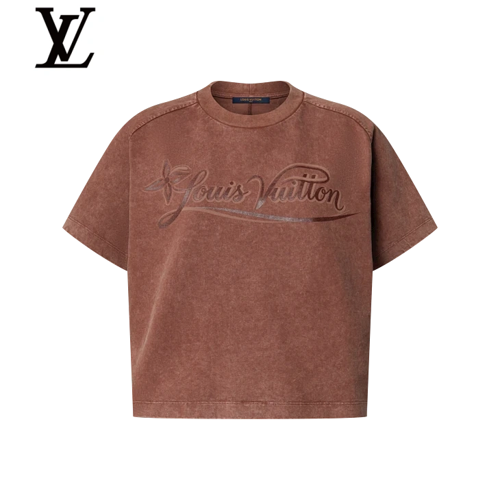Louis Vuitton Brown Washed Script Logo Cropped T-Shirt
