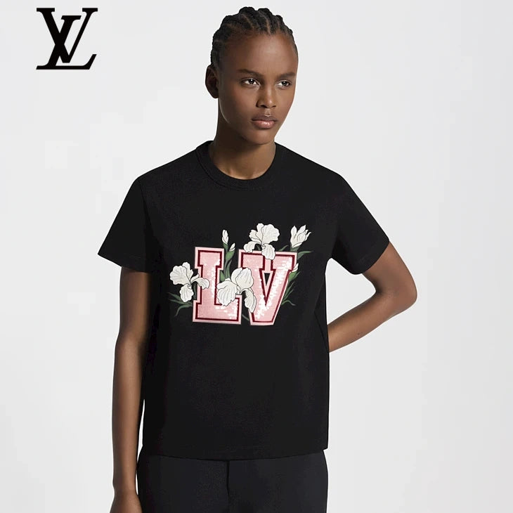 Louis Vuitton Black Floral LV Print Short-Sleeve T-Shirt