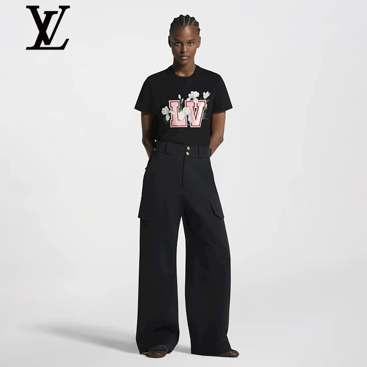 Louis Vuitton Black Floral LV Print Short-Sleeve T-Shirt