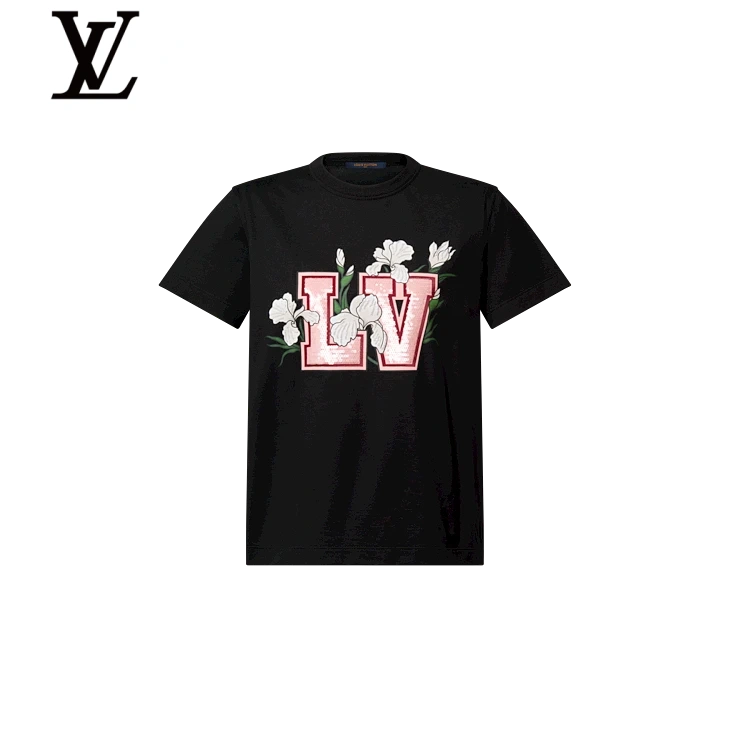 Louis Vuitton Black Floral LV Print Short-Sleeve T-Shirt