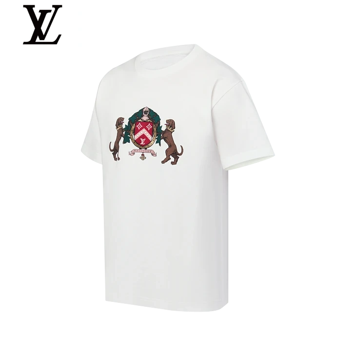 Louis Vuitton White Crest Dog Emblem Print Short Sleeve T-Shirt