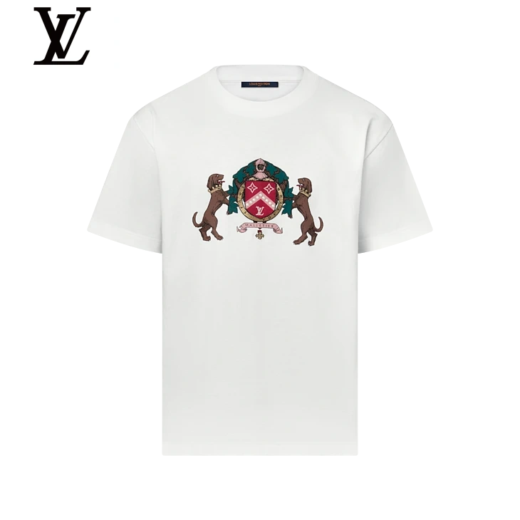 Louis Vuitton White Crest Dog Emblem Print Short Sleeve T-Shirt