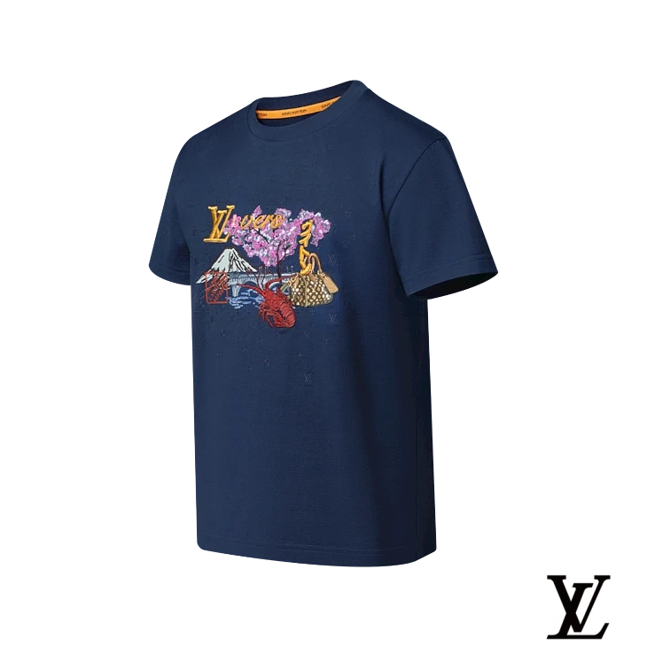 Louis Vuitton Navy Mount Fuji Embroidered T-Shirt