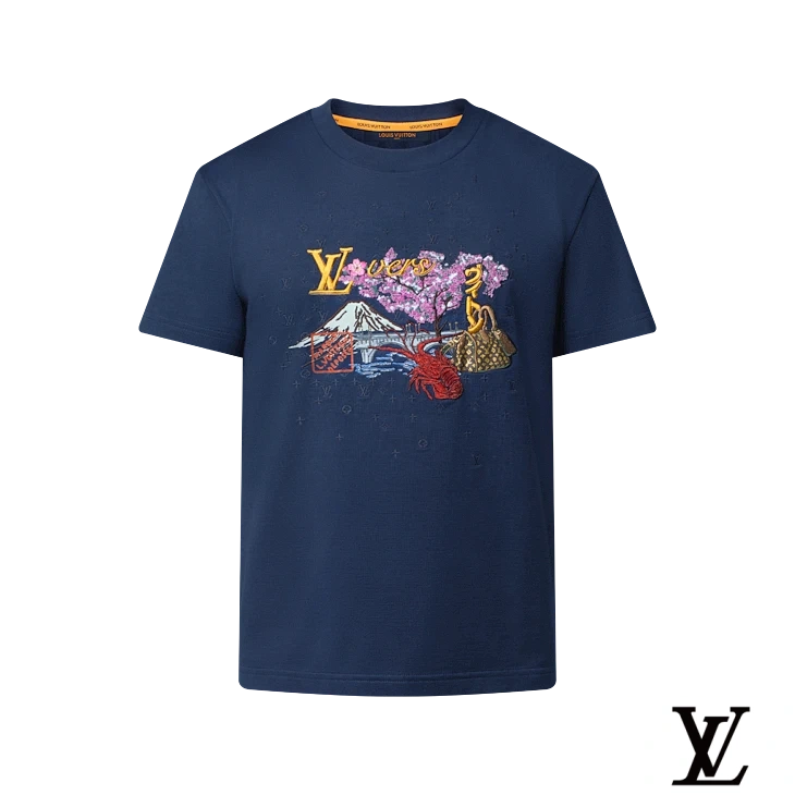 Louis Vuitton Navy Mount Fuji Embroidered T-Shirt