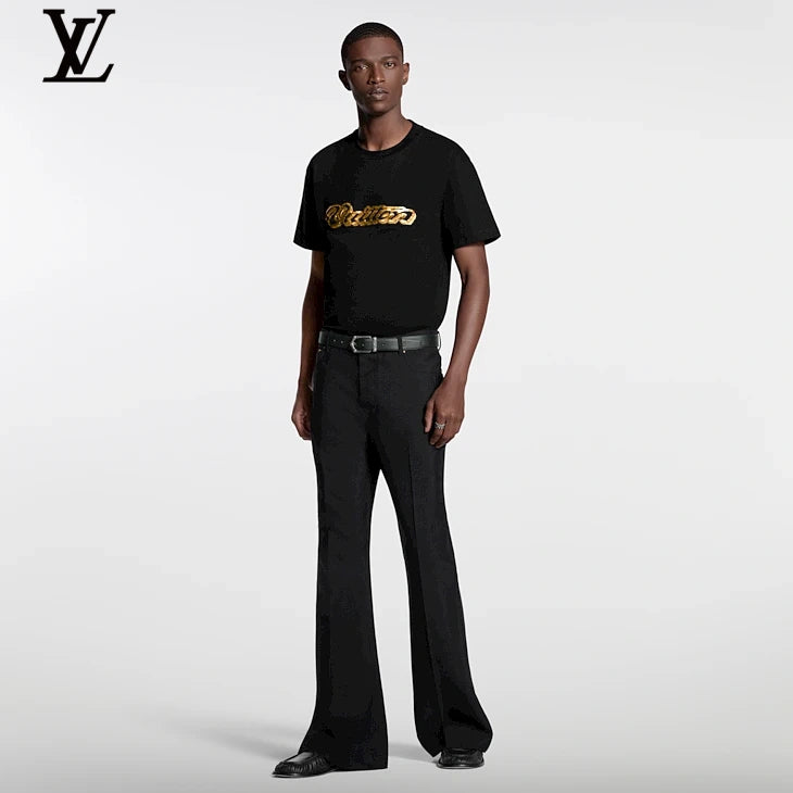 Louis Vuitton Gold Sequin Script Logo T-Shirt