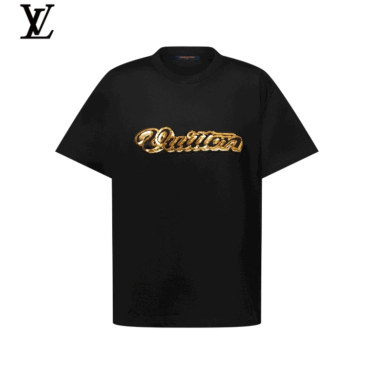 Louis Vuitton Gold Sequin Script Logo T-Shirt