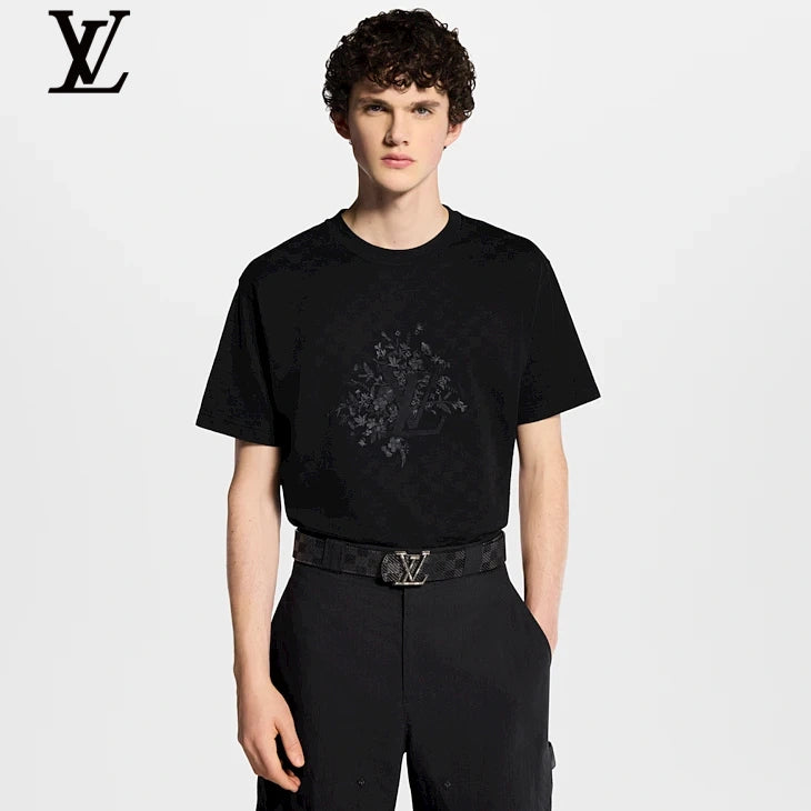Louis Vuitton Black Floral Embroidery Short Sleeve T-Shirt