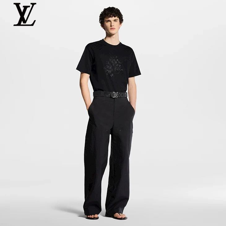 Louis Vuitton Black Floral Embroidery Short Sleeve T-Shirt