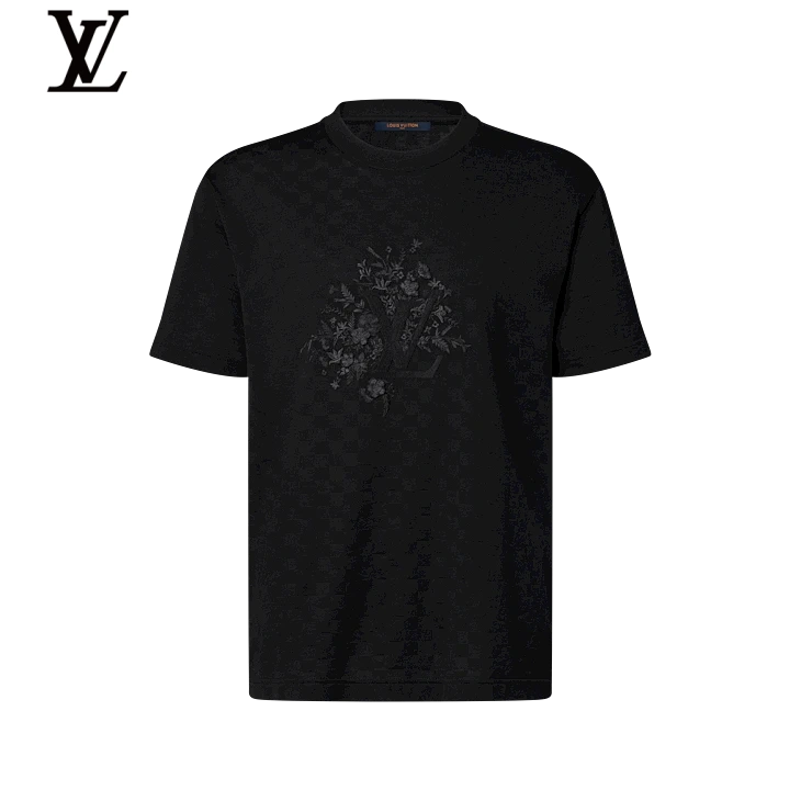 Louis Vuitton Black Floral Embroidery Short Sleeve T-Shirt