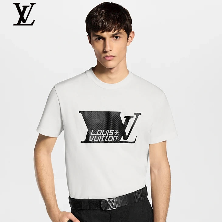 Louis Vuitton White Carbon Fiber Logo Short Sleeve T-Shirt