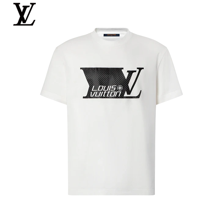 Louis Vuitton White Carbon Fiber Logo Short Sleeve T-Shirt