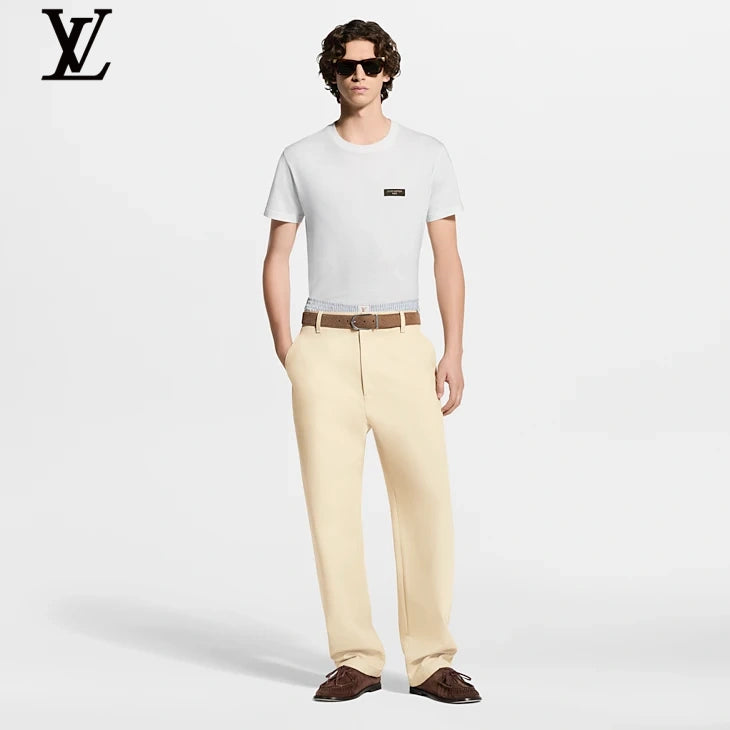 Louis Vuitton White Leather Patch Logo Crew Neck Short Sleeve T-Shirt