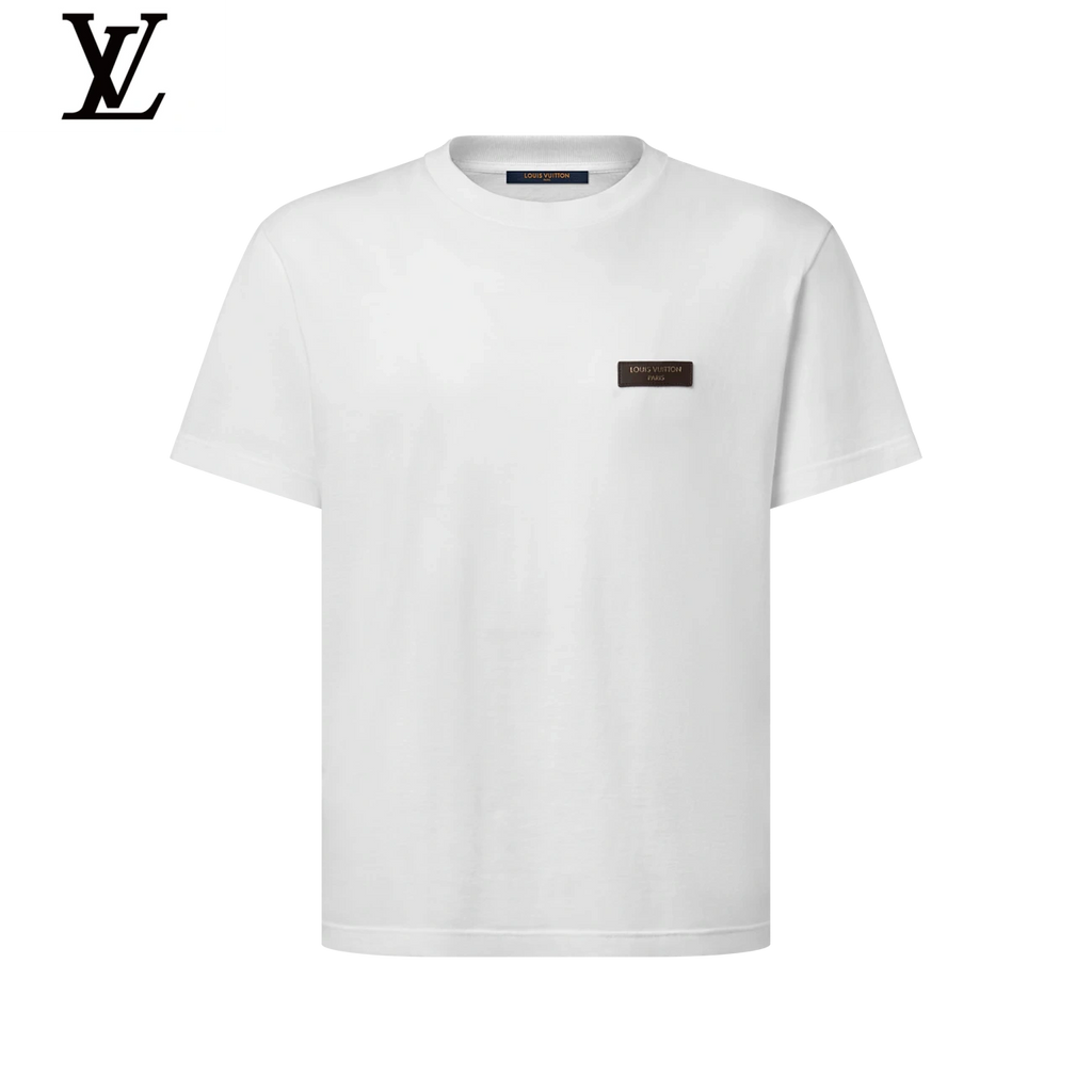 Louis Vuitton White Leather Patch Logo Crew Neck Short Sleeve T-Shirt