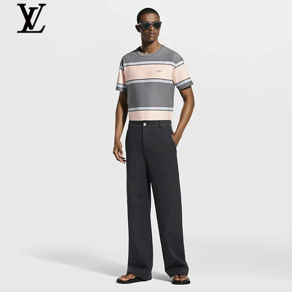 Louis Vuitton Grey Pink Striped Cotton Short Sleeve Tee Mini Logo