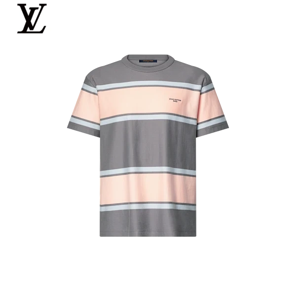 Louis Vuitton Grey Pink Striped Cotton Short Sleeve Tee Mini Logo