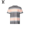 Louis Vuitton Grey Pink Striped Cotton Short Sleeve Tee Mini Logo